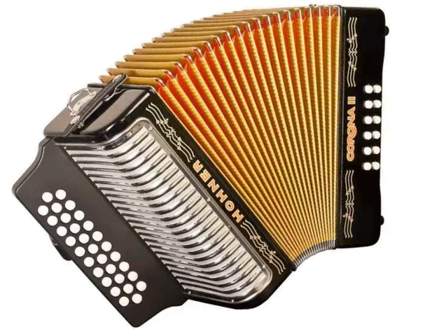 Acordeón Diatónico Hohner Corona II FA-SIB-MIB,31 Botones y 12 Bajos,Negro con FUNDA(ANT.56411S)