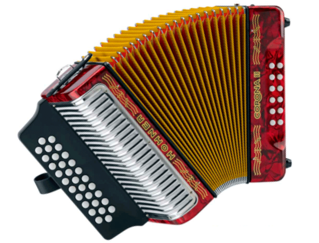 Acordeón Diatónico Hohner Corona II FA-SIB-MIB,31 Botones y 12 Bajos,Rojo con FUNDA(ANT.A5643S)