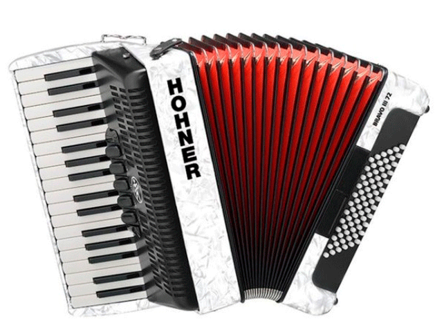 Acordeón Cromático Hohner Bravo III, 34 Teclas, 72 Bajos, Blanco con Funda