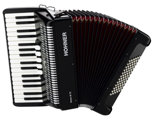 Acordeón Cromático Hohner Bravo III, 34 Teclas, 72 Bajos, Negro con Funda (Antes A16621S, A16622S)