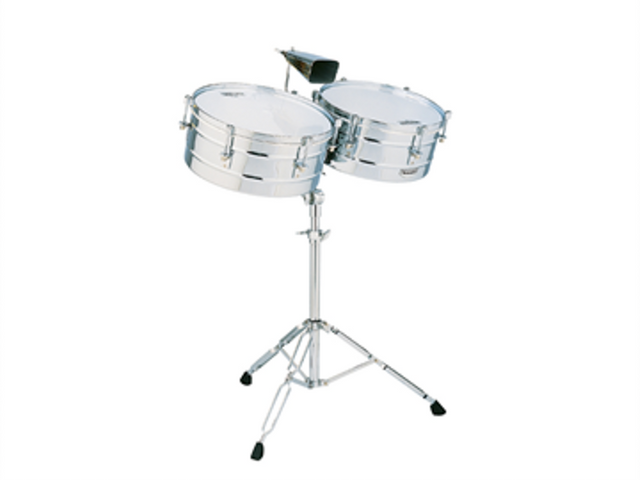Timbales Matador 14 y 15 Pulg. Cromado con Atril para Cencerro