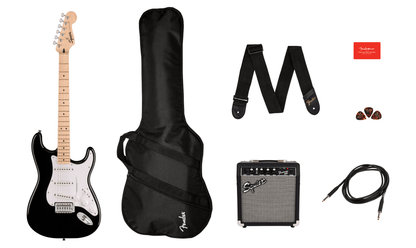 Paquete Guitarra Eléctrica Squier Sonic Stratocaster Negro Maple