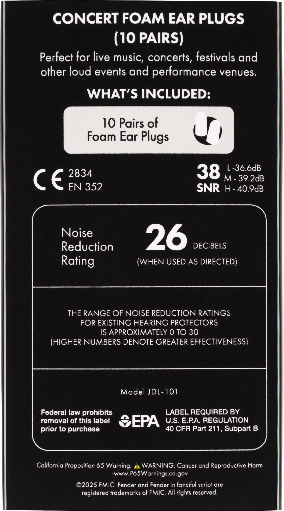 Tapones Para Los Oídos Fender Concert Foam – 10 Pares