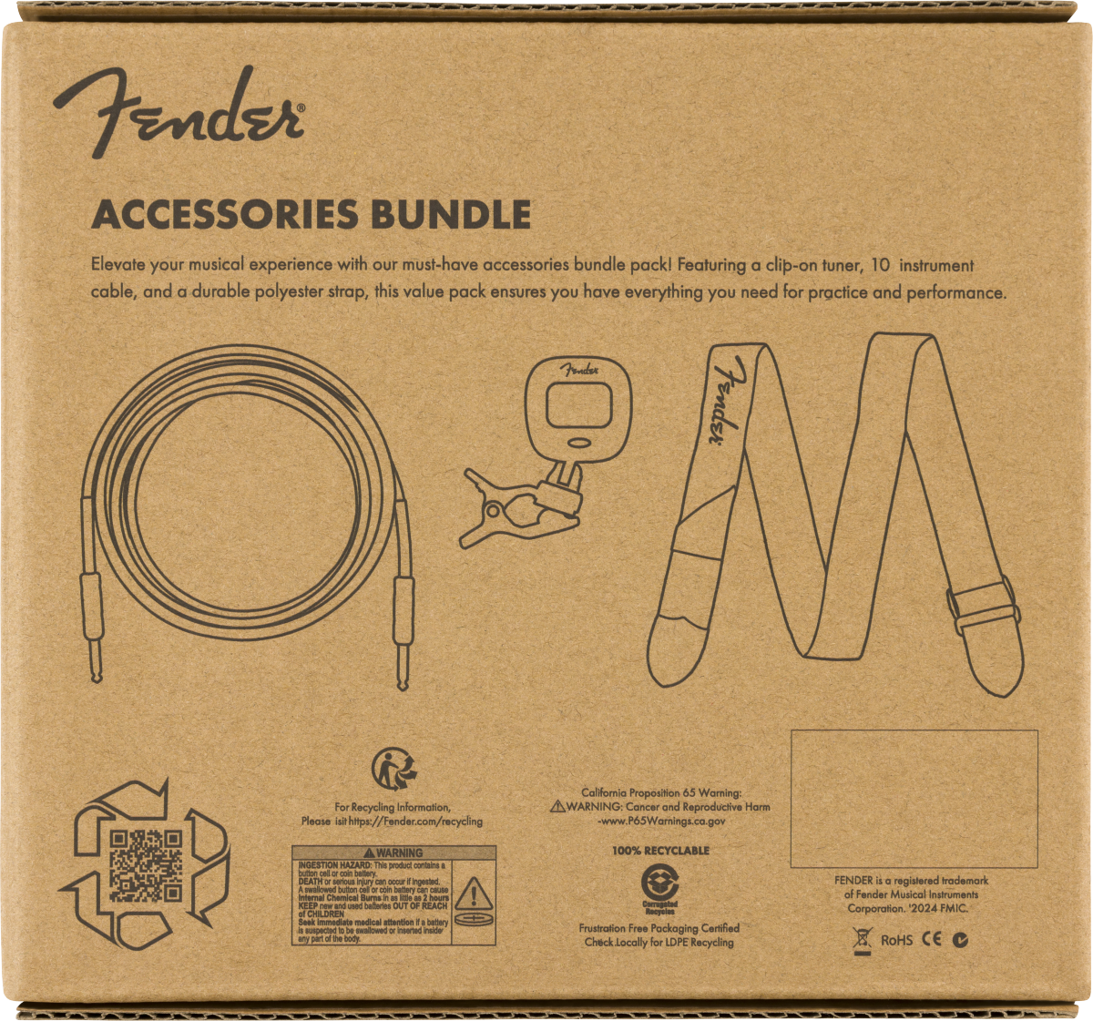Pack de Accesorios Fender Cable Afinador y Correa