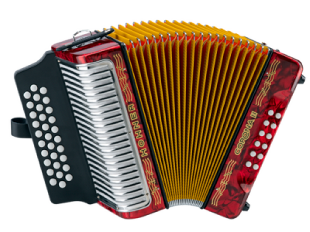 Acordeón Hohner Corona II Sol-Do-Fa Rojo con Funda