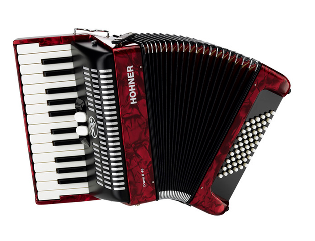 Acordeón Cromático Hohner Bravo II, 26 Teclas, 48 Bajos, Rojo, con Funda (Antes A16531S,A16532S)