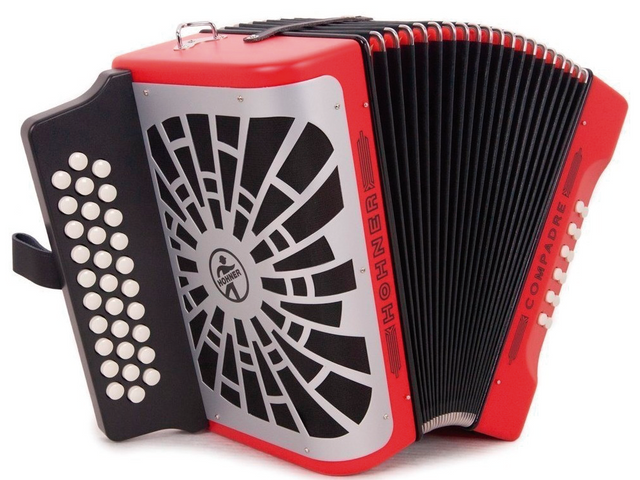 Acordeón Diatónico Hohner Compadre Fa-Sib-Mib, 31 Botones y 12 Bajos, Rojo con Funda (Antes A4844S)