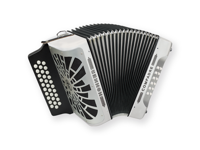 Acordeón Diatónico Hohner Compadre Fa-Sib-Mib, 31 Botones y 12 Bajos, Blanco con Funda (ANT.4843S)