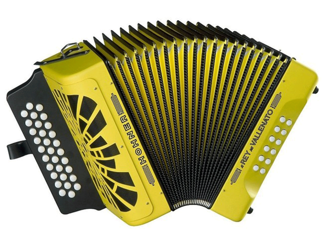 Acordeón Diatónico Hohner el Rey del Vallenato Sib-Mib-Lab, Amarillo con Funda(Antes A4966S)