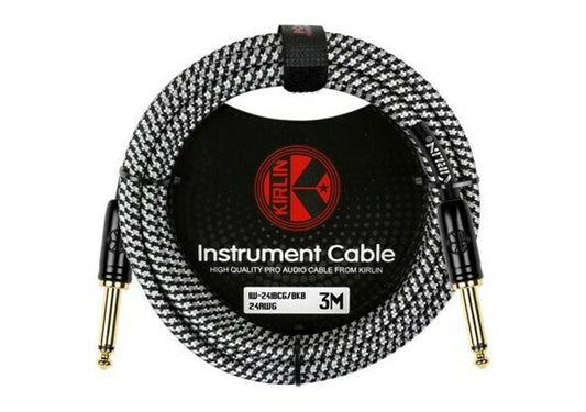 Cable Negro/blanco Kirlin Tejido de 3 Metros para Instrumento, Conectores Metalicos de 1/4 Iw-241-bcg-10ft-bkb