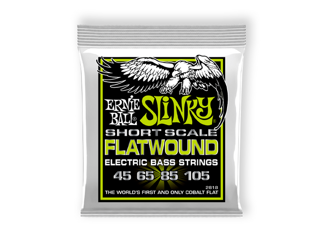 Ernie Ball 2818 — Encordadura Ernie Ball ''Regular Slinky - Flatwound'' Para Bajo Electrico, Cobalto, 0.45-0.105