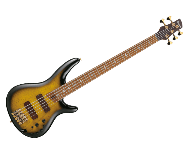 Bajo Eléctrico Ibanez SDGR-Prestige de 5 Cuerdas, Ambar Transparente/Sombreado Negro con Estuche