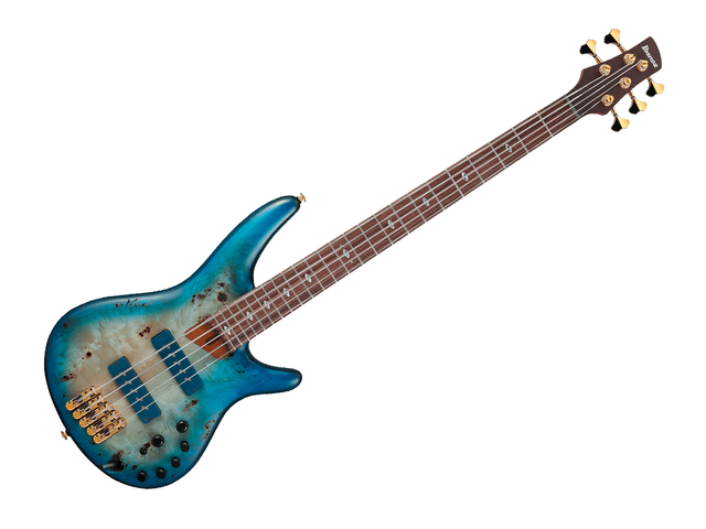 Bajo Eléctrico Ibanez SDGR-Prestige de 5 Cuerdas, Entintado Azul/Sombreado Azul con Estuche