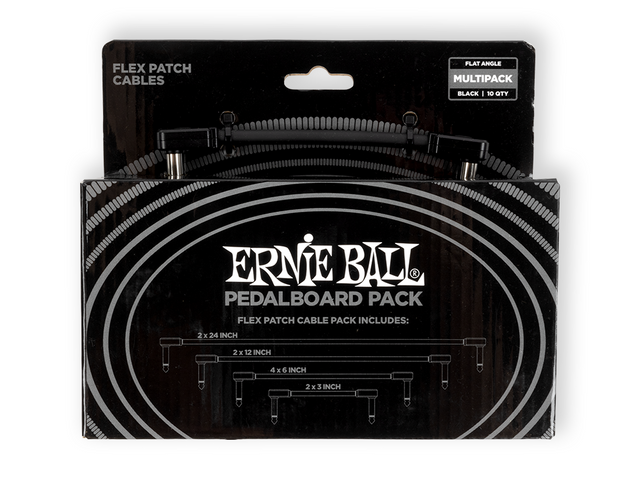 Ernie Ball 6462 — Cables Ernie Ball ''Pedal Board Pack'', Negro (Angulado/Angulado) (0.0762 Mts. X 2 Pcs. + 0.1524 Mts