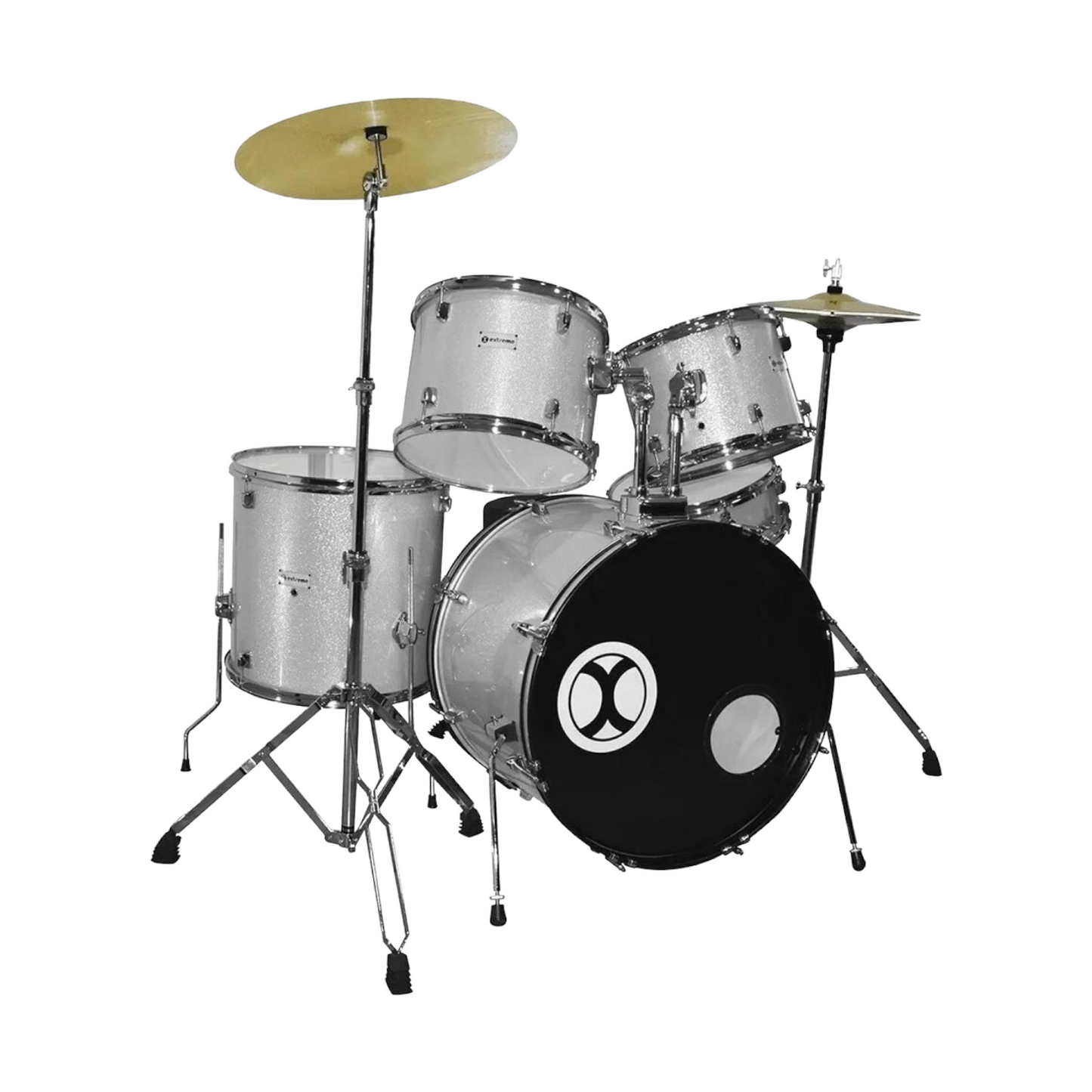 Bateria Profesional Plata Sparkle 5 Piezas Aro Color Cromo Extreme