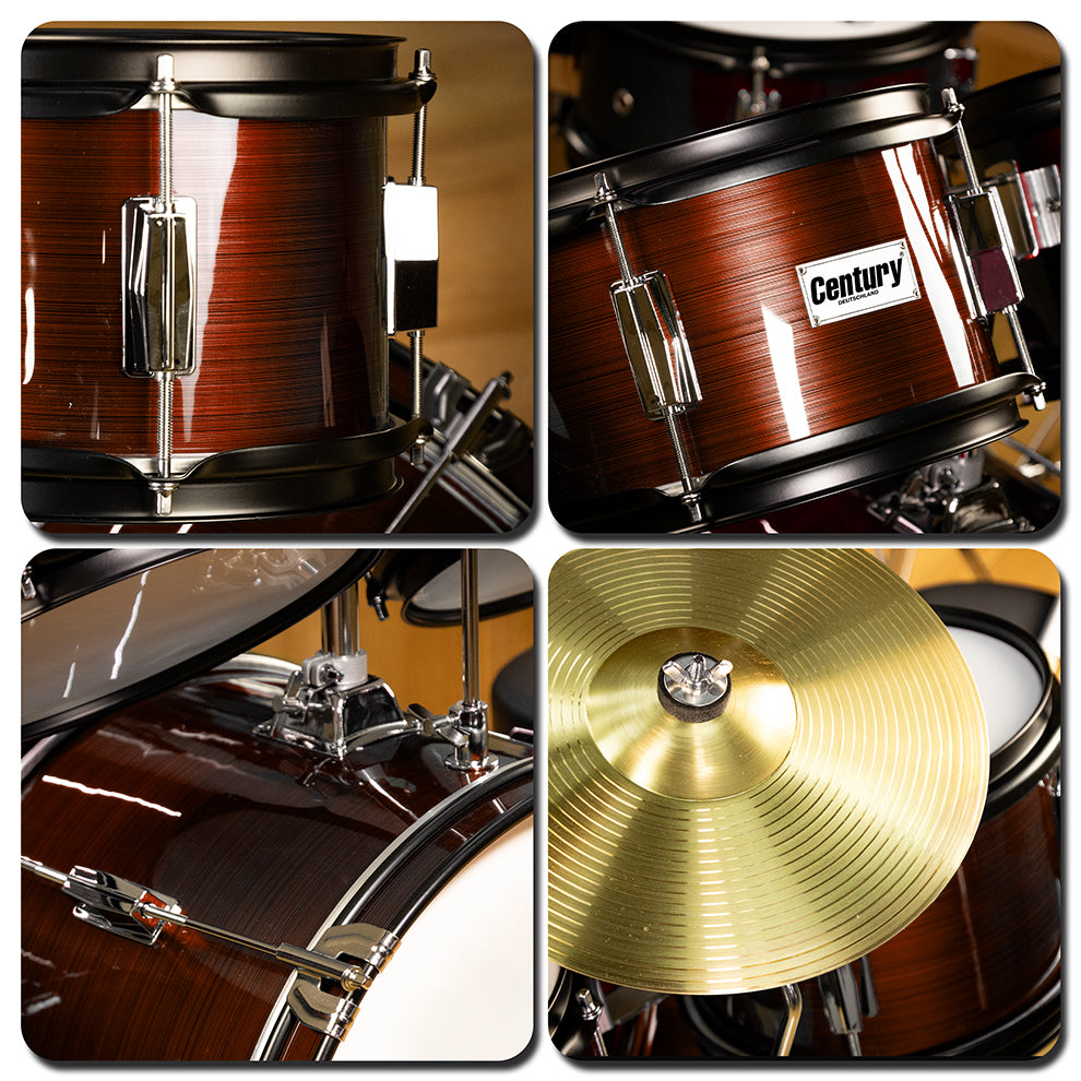 Bateria Junior Marron Rayado 5 Piezas Aro Negro Century