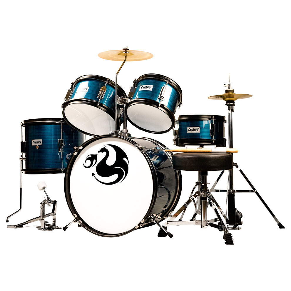 Bateria Junior Azul Rayado 5 Piezas Aro Negro Century
