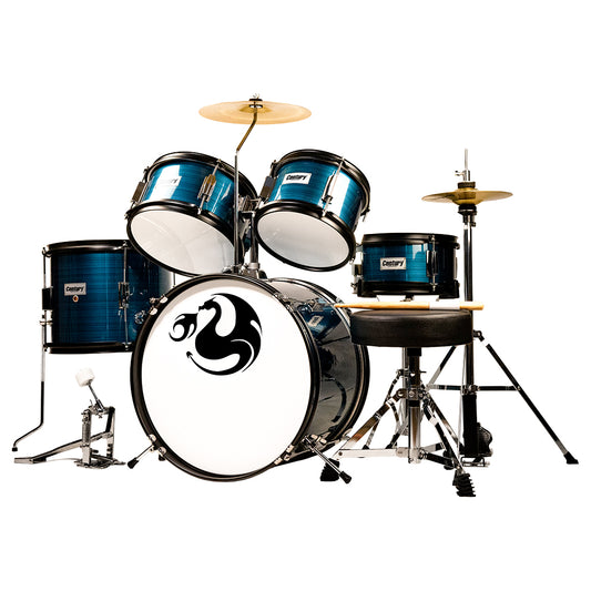 Bateria Junior Azul Rayado 5 Piezas Aro Negro Century