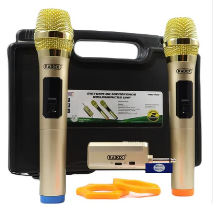 Sistema de Microfono Inalambrico Dorado Uhf