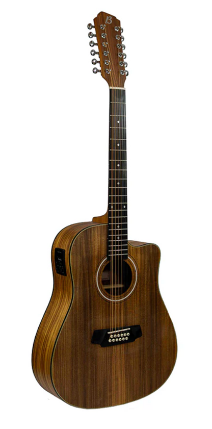 Guitarra Electroacústica de 12 Cuerdas (docerola) Bamboo Madera Koa con Corte Incluye Bridge Doctor y Funda Acolchada