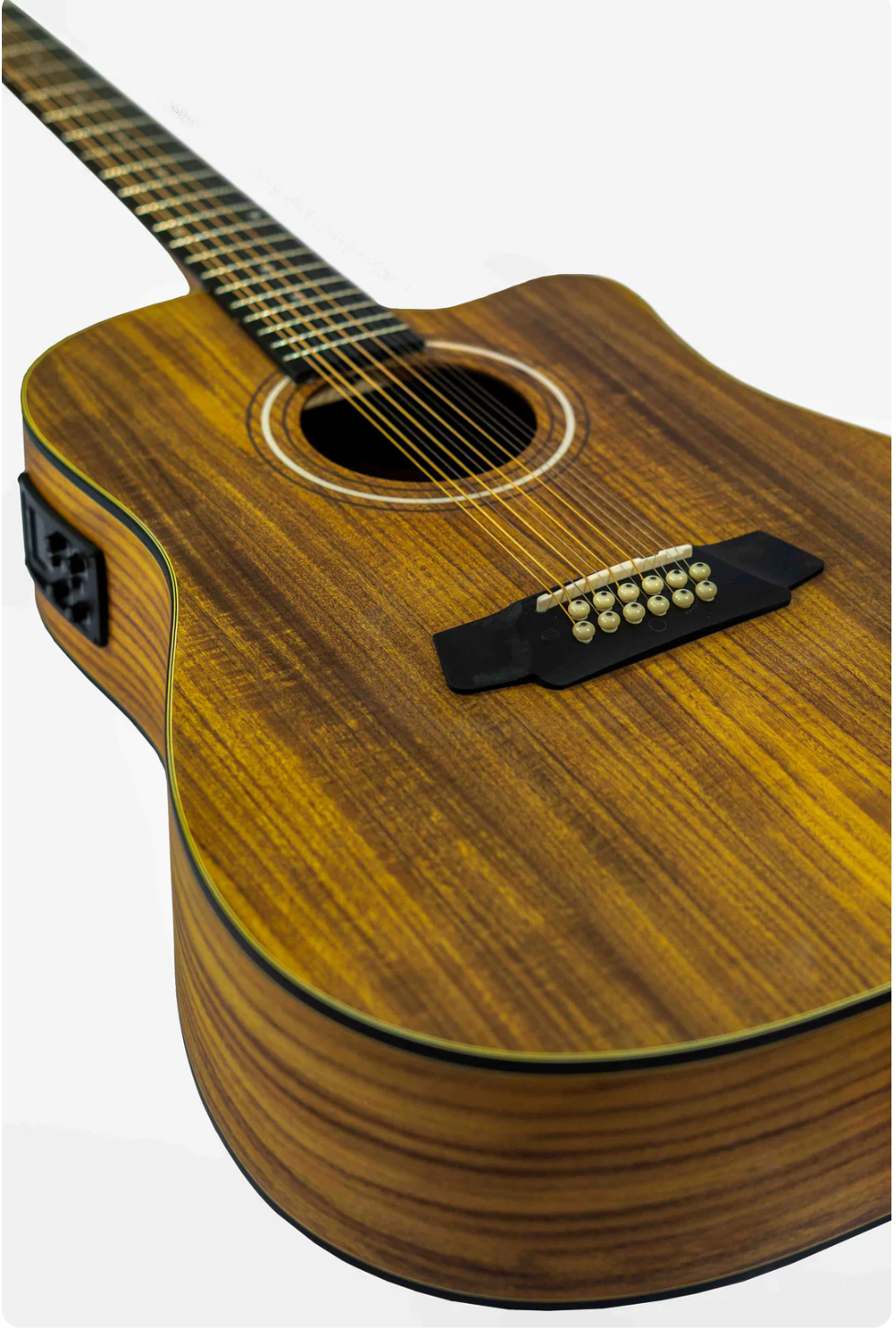 Guitarra Electroacústica de 12 Cuerdas (docerola) Bamboo Madera Koa con Corte Incluye Bridge Doctor y Funda Acolchada