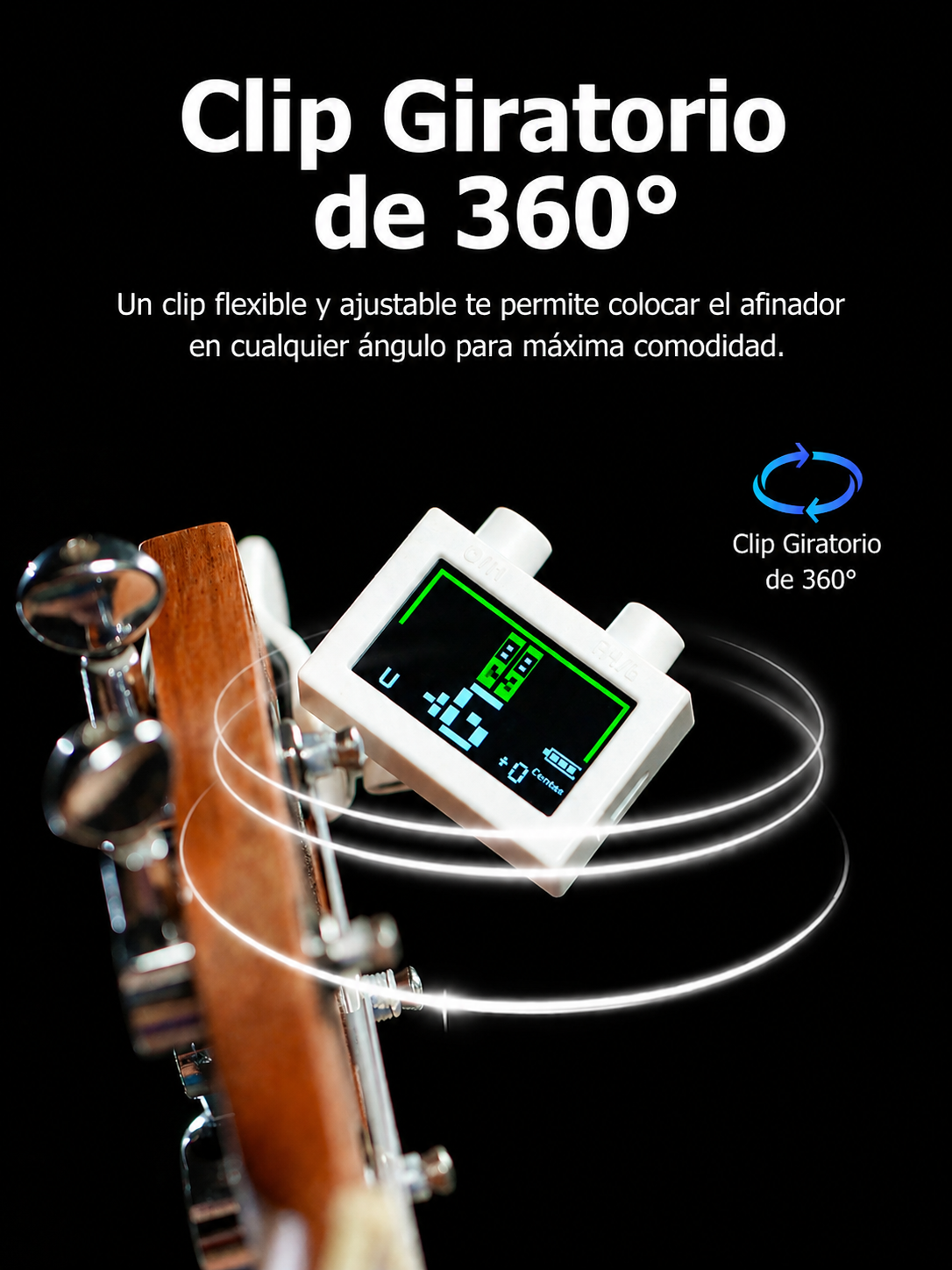 Afinador Digital Cromatico Guit bajo Uku Blanco Cherub