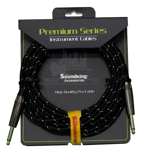 Cable Forrado con Tela Color Negro para Instrumento (plug a Plug) 6mts