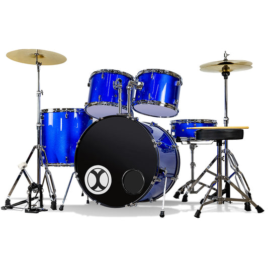 Bateria Profesional Azul Metalico 5 Piezas Aro Color Cromo Extreme