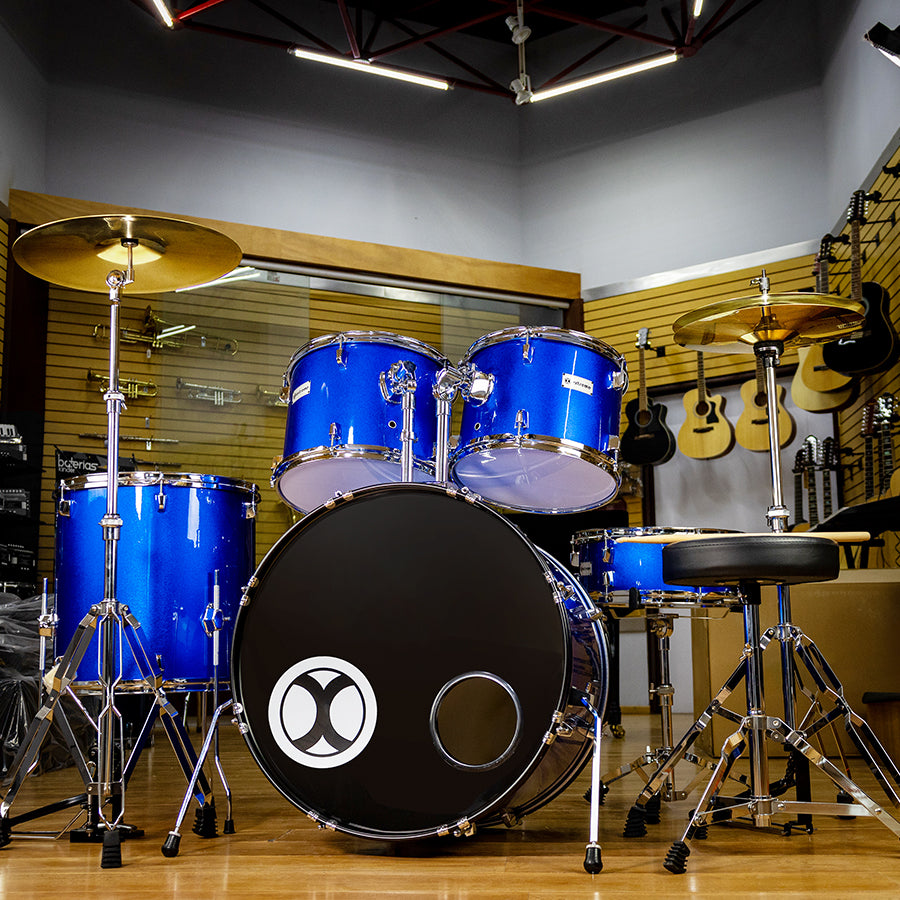 Bateria Profesional Azul Metalico 5 Piezas Aro Color Cromo Extreme