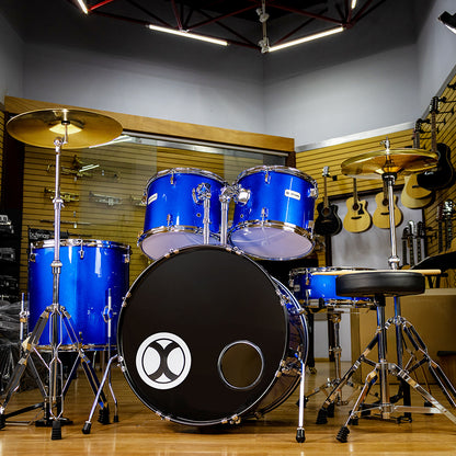 Bateria Profesional Azul Metalico 5 Piezas Aro Color Cromo Extreme