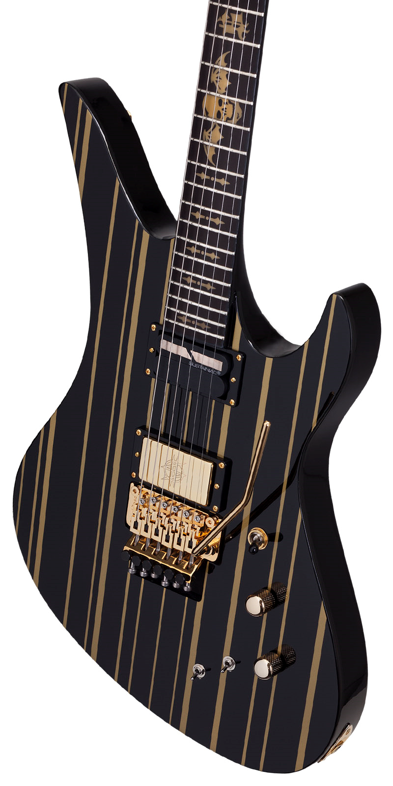 GUITARRA SCHECTER ELECT SYNYSTER GATES CUSTOM-S - NEGRO CON RAYAS DORADAS