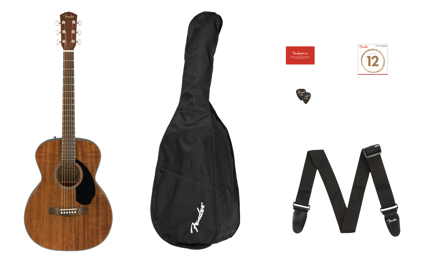 Paquete Guitarra Acústica Fender CC-60S Todo Caoba Nogal