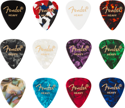 Púas para Guitarra Fender Paquete de 12 Pza Celluloid Heavy Colores