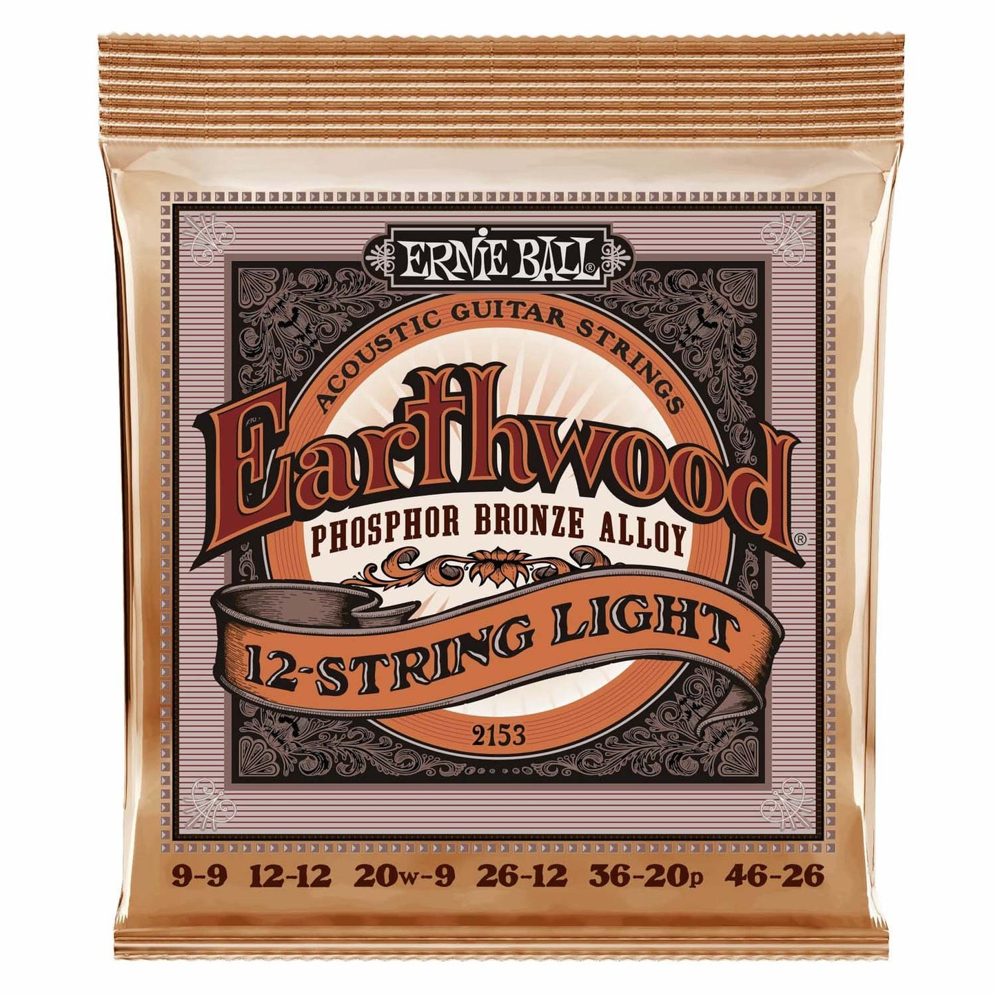 Juego de Cuerdas Ernie Ball Earthwood Fósforo Bronce Docerola 12 Cuerdas .009-.046