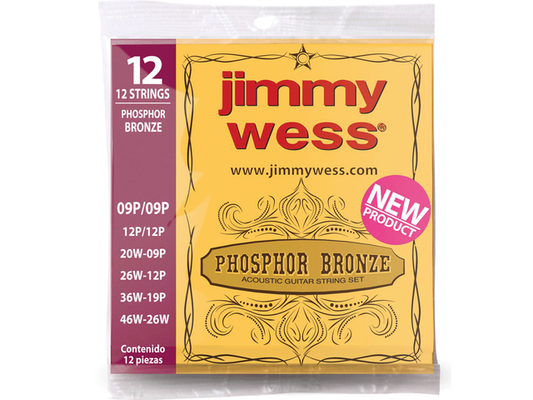 Encordadura Jimmy Wess Guitarra Acústica 12 Cuerdas Bronce .009