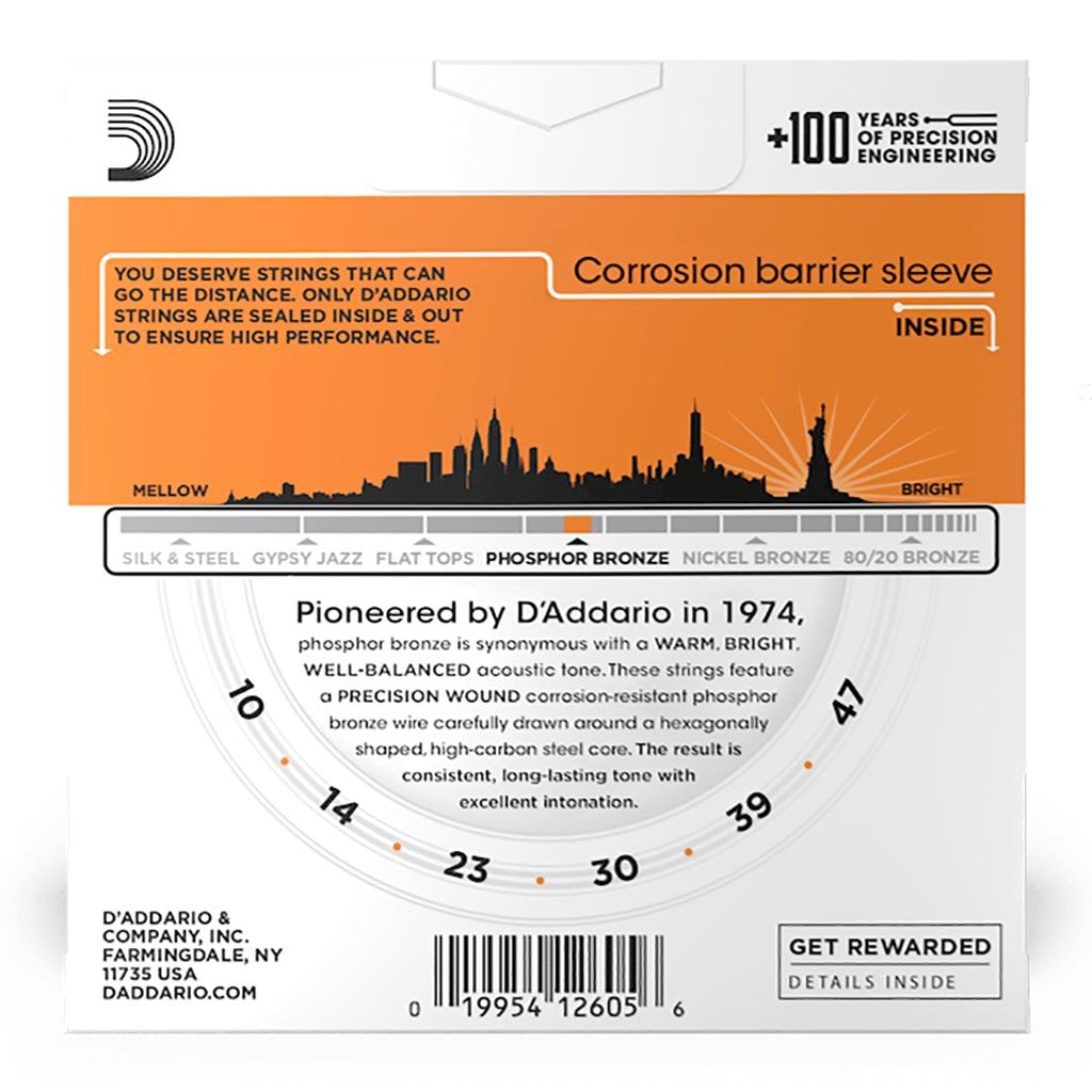 Encordadura D'Addario EJ-15 Guitarra Acústica Fósforo Bronce .010-.047