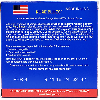 Juego de Cuerdas DR Pure Blues Guitarra Eléctrica .009-.042 Light