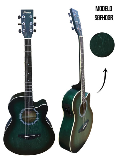 Guitarra Electroacústica Texana Folk Con Resaque Verde Satinado