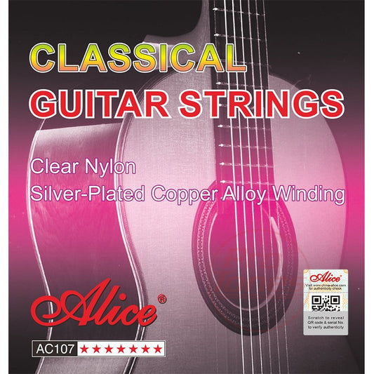 Juego de Cuerdas Alice Guitarra Clásica Nylon Plateado Tensión Normal A107N