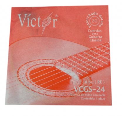 Paquete de 6 Cuerdas Victor Guitarra Clásica Entorchado Dorado 4a