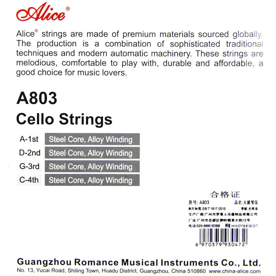 Juego de Cuerdas Alice Cello 4/4 Núcleo de Acero