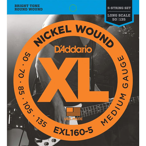 Encordadura D'Addario Bajo Eléctrico 5 Cuerdas .050-.135 EXL160-5