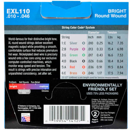 Encordadura D'Addario EXL-110 Guitarra Eléctrica Níquel