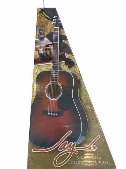 Paquete Guitarra Acústica Jay Turser Negro con Funda, Púas y Afinador