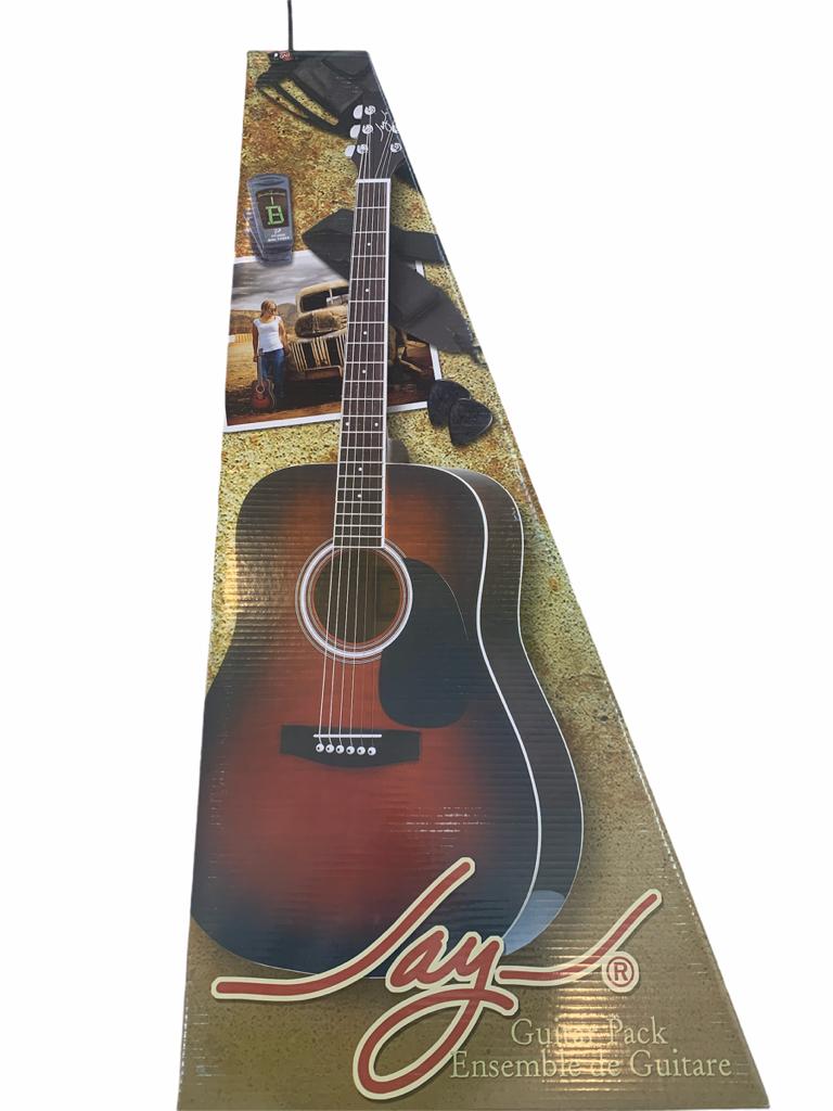 Paquete Guitarra Acústica Jay Turser Roja con Funda Púas Afinador