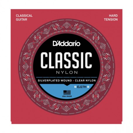Encordadura D'Addario Guitarra Clásica EJ-27H Nylon Transparente Tensión Alta