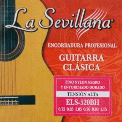 Encordadura La Sevillana Guitarra Clásica Nylon ELS-520BH Tensión Alta Negra