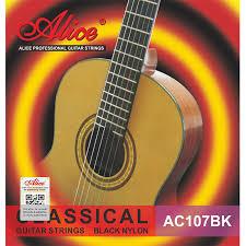 Juego de Cuerdas Alice Guitarra Clásica Nylon Negro Dorado Tensión Alta A107BKH
