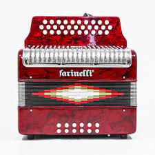 Acordeon Botones Fa Rojo Parrilla de Metal Farinelli