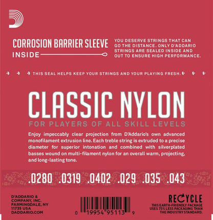Encordadura D'Addario EJ-27N Guitarra Clásica Nylon Clear Tensión Normal